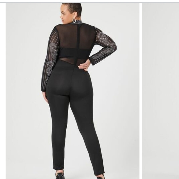 🍁🍂NWT FOREVER 21 3X Rhinestone Mesh Jumpsuit - Picture 2 of 8